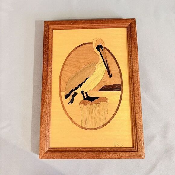 RARE Marquetry Jeffrey Alan Nelson Hudson River Inlay Pelican Bird MCM HTF - Picture 2 of 11